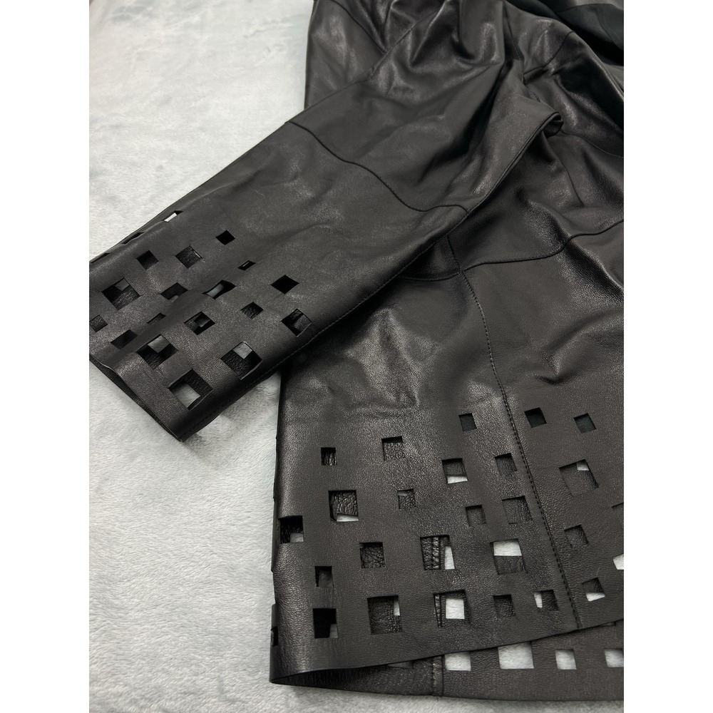 Lafayette 148 New York Laser Cut 100% Leather Front Full Zipper Jacket Size XL - Picture 8 of 13